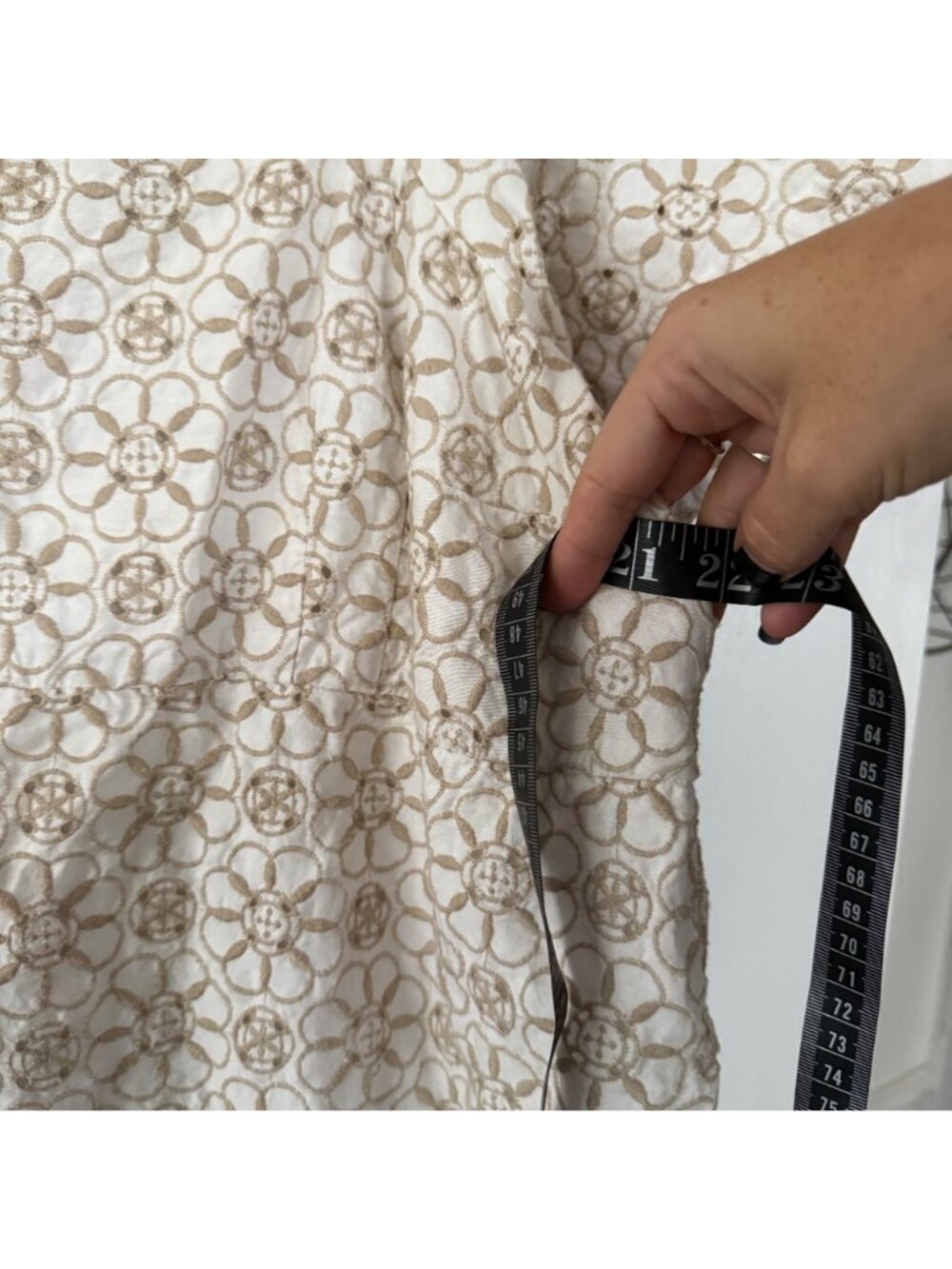 Maeve By Anthropologie Smocked Tunic Open Back Mini Dress In Cream & White Sz 1X - Picture 8 of 11